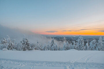 sunrise in the mountains in winter