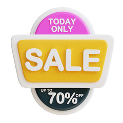 3d Today Sale 70 percent icon. Suitable for promotions, discounts, sales, and marketing materials. Great for online shops.
