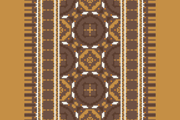 Traditional ethnic motifs ikat geometric fabric pattern cross stitch.Ikat embroidery Ethnic oriental Pixel navy blue background. Abstract,vector,illustration. Texture,scarf,decoration,wallpaper.
