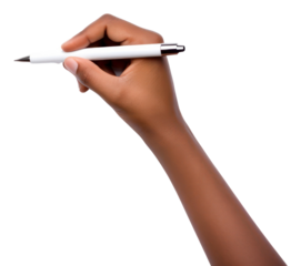 Hand holding a pen writing adult white background.