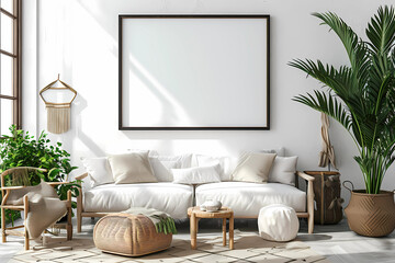 mockup frame in a modern living room with sofa, generated ai