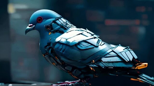 Cybernetic pigeon. Video generative AI