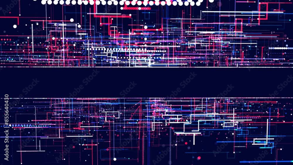 Poster holographic blue red constructions, 3d structures of luminous lines. abstract 3d grids as a high-tec