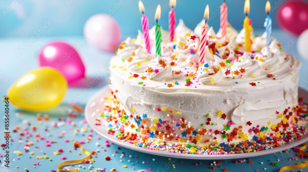 Canvas Prints A birthday cake with white frosting and colorful sprinkles