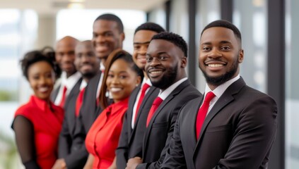 Fototapeta premium Asian, African American Businessman Womann Boss Group Of Business People In Creative Office, Successful Mix Race Man Leading Businesspeople Team Stand Folded Hands, Professional Staff Happy Smiling