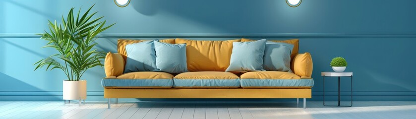 Luxury A BlueToned Living Room with a Canvas for Art and a Dark Blue Couch Navy Walls  Perfect for Your Lounge Reception Hall or Office Space