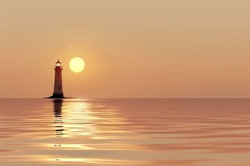 Fototapeta premium Serene Lighthouse at Sunset. Tranquil Coastal Scenery. Beautiful Ocean View.