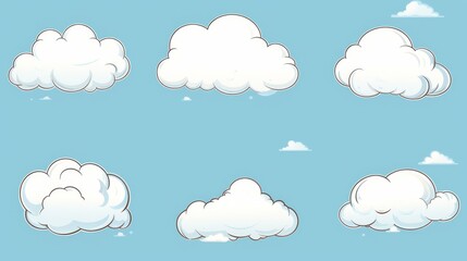 Playful set of cartoon speech bubbles on cloudy background.