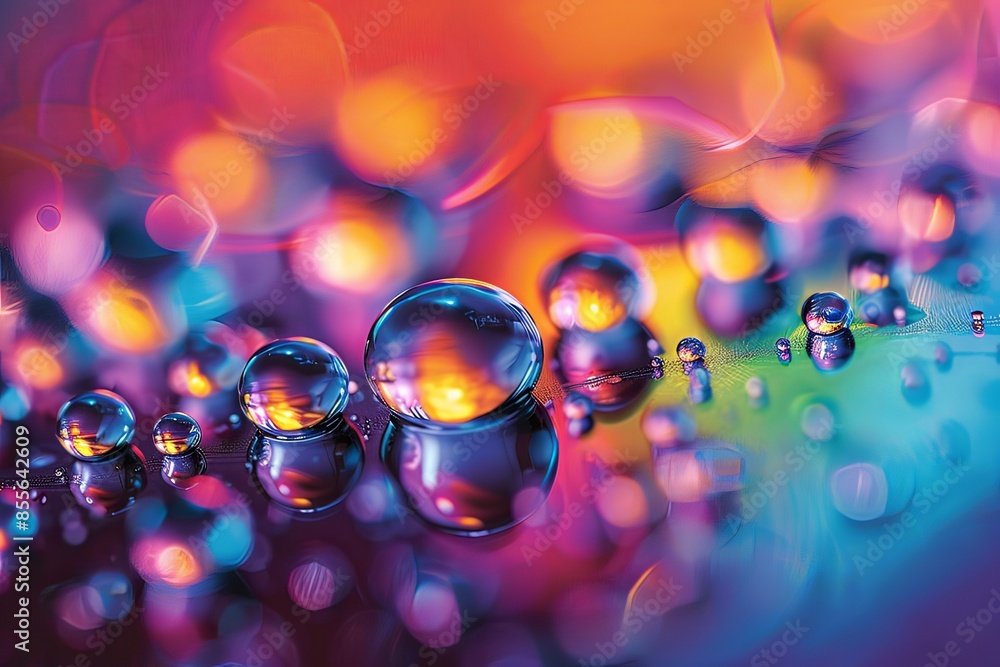 Aufkleber close-up of vibrant water droplets on a colorful surface, creating a stunning abstract composition w