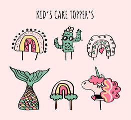 Set of kids' cake toppers. Cute cake toppers for kids birthday parties.