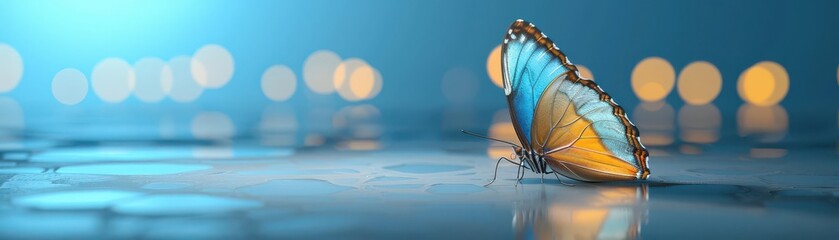 Obraz premium Night butterfly in blue and purple tones, macro Artistic dream image,