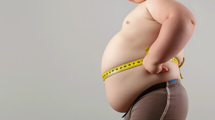 Obese boy's belly with a measuring tape around it.