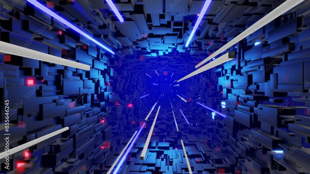Poster tunnel with neon light. sci-fi bg fly through tech digital space. concept of hi-tech information flo