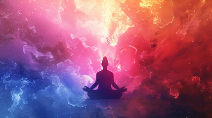 Abstract digital art illustration depicting the concept of meditation, enlightenment, and spirituality. Suitable for meditation and mindfulness practices.
