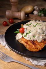 Grilled chicken with Mushroom sauce.
