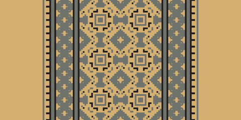 Beautiful traditional ethnic motifs ikat geometric fabric pattern cross stitch.Ikat embroidery Ethnic oriental Pixel.Abstract,vector,illustration. Texture,scarf,decoration,wallpaper,curtain,sarong.