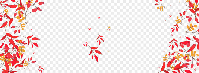 Red Berries Background Transparent Vector. Herb Natural Design. Green Foliage Plant. Symbol Template. Leaves Pattern.