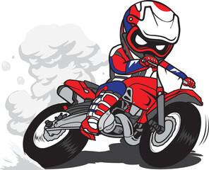 Motocross Rider power slide Motorcycle cartoon vector