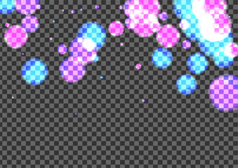 Pink Ball Background Transparent Vector. Spot Sun Illustration. Bright Design. Blur Flare Glamour Template. Blue Starburst.