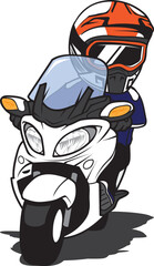 Man Ride Big Scooter Motorcycle Cartoon