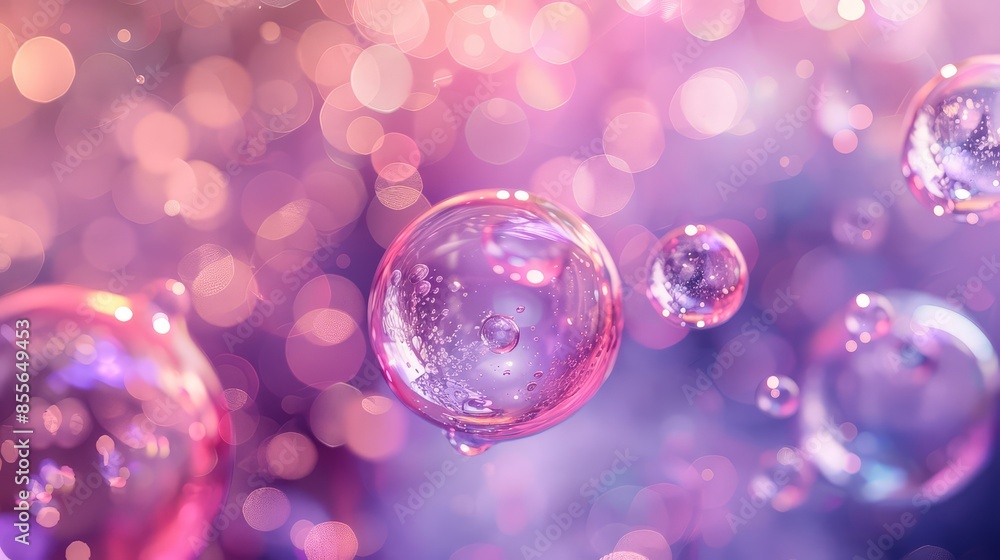 Poster light effects and colorful bubbles on abstract background