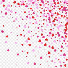 Fond Confetti Background Transparent Vector. Romance Illustration Heart. Red Amour Frame. Pink Heart Art Pattern. Violet Party Texture.