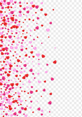 Red Heart Background Transparent Vector. Party Illustration Confetti. Pink Congratulation Frame. Tender Confetti Design Backdrop. Violet Color Pattern.
