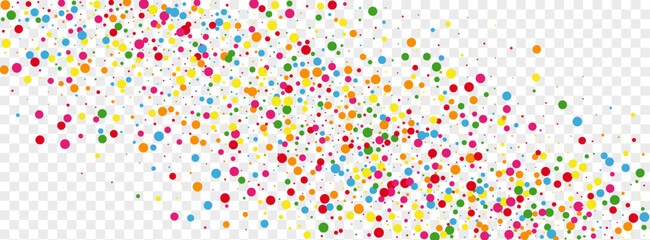 Bright Confetti Background Transparent Vector. Polka Happiness Illustration. Rainbow Christmas. Colorful Dot Top. Circle Graphic Design.