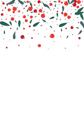 Pink Berries Background White Vector. Leaves Banner Illustration. Green Leaf Tree. School Card. Herb Natural.