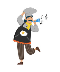 Happy funny chef mascot design. Cute chef cooks in uniform preparing food.