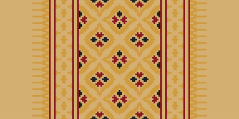 Beautiful traditional ethnic motifs ikat geometric fabric pattern cross stitch.Ikat embroidery Ethnic oriental Pixel.Abstract,vector,illustration. Texture,scarf,decoration,wallpaper,curtain,sarong.