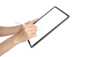 A person is using a tablet with a pen