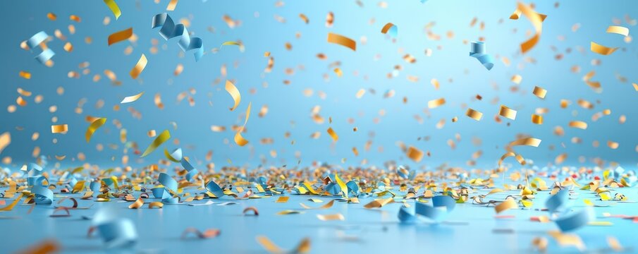 Colorful Confetti Celebration with Bokeh Sky Background for Carnival,