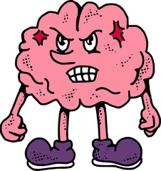 Retro Angry Brain Character