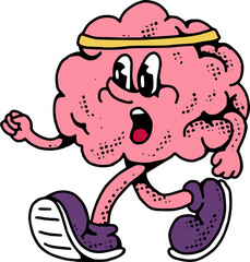 Retro Brain Character Running