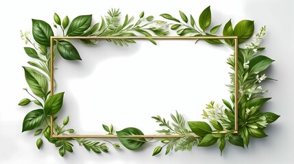 Fototapeta premium Greenery frame template with place for text for wedding invitation, card, banner, poster, sticker, cover.