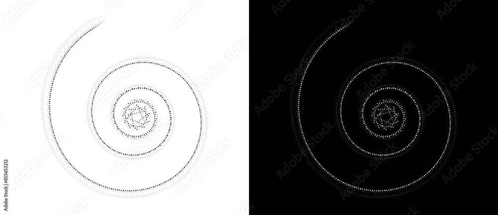 Poster halftone dots in spiral. modern abstract background. design element or icon, logo. black shape on a 