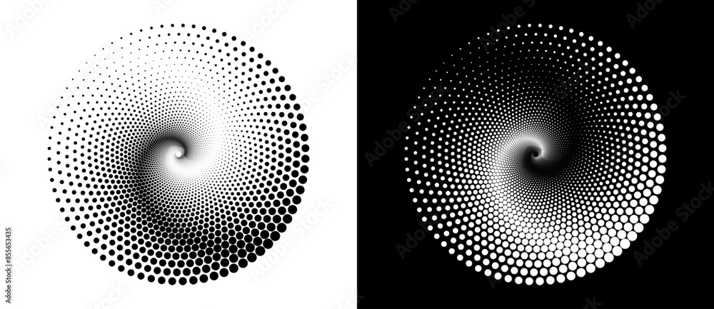 Poster modern abstract background. halftone dots in circle form. spiral logo, icon or design element. black