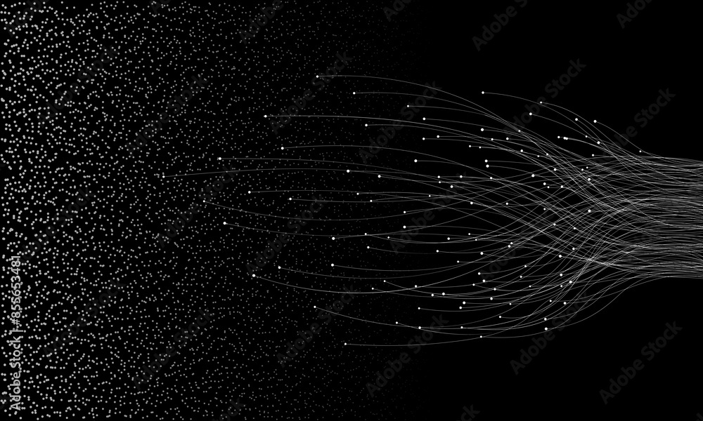 Poster Abstract lines with dots over dark background. Connecting or big data concept. Design element or icon.
