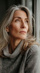 Fototapeta premium Portrait of pretty mature woman looking away