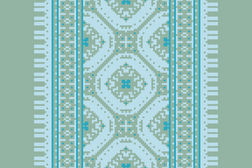 Beautiful traditional ethnic motifs ikat geometric fabric pattern cross stitch.Ikat embroidery Ethnic oriental Pixel.Abstract,vector,illustration. Texture,scarf,decoration,wallpaper,curtain,sarong.