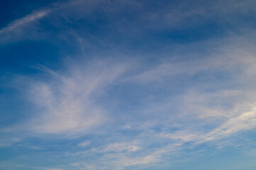 Blue sky clouds background, Beautiful landscape with clouds and orange sun on sky