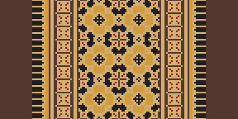 Traditional ethnic motifs ikat geometric fabric pattern cross stitch.Ikat embroidery Ethnic oriental Pixel navy blue background. Abstract,vector,illustration. Texture,scarf,decoration,wallpaper.