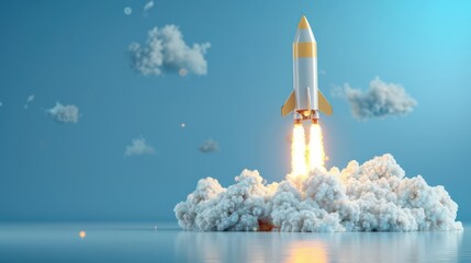 Naklejka premium cartoon style rocket launch with a dynamic blast off effect