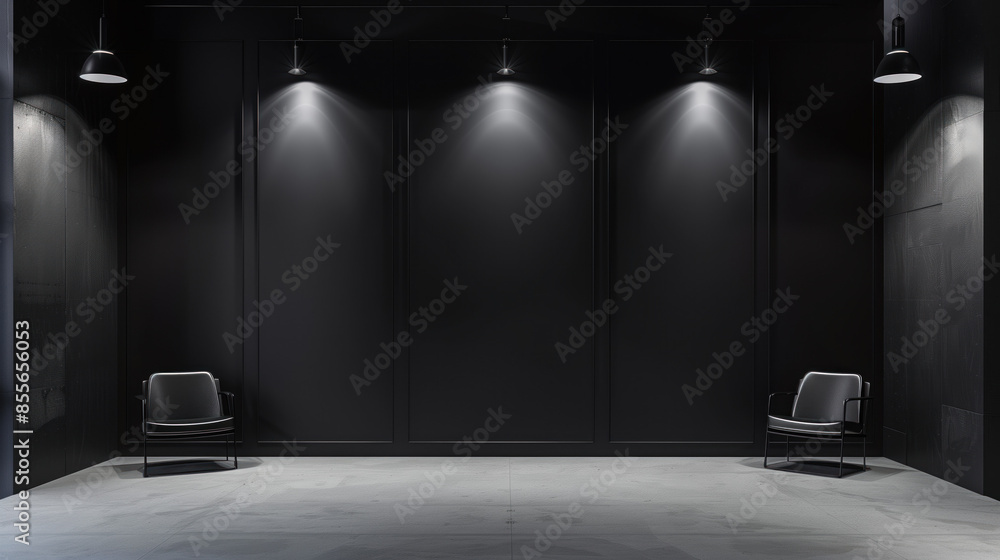 Poster empty modern minimalist photo production studio with black background. background image. created wit