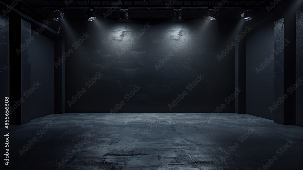Poster empty modern minimalist photo production studio with black background. background image. created wit