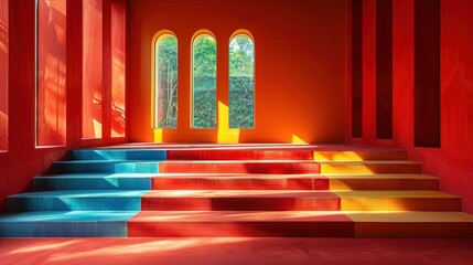 Shadows dance around the podium, contrast against its radiant hue.