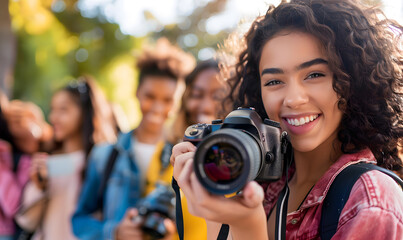 Teenagers doing holiday activities happily and having fun