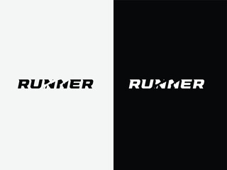 Runner word mark logo design with black and white color. Run letter logo. Font. Runner typography design. Lettering. Modern. Fitness. Gym.