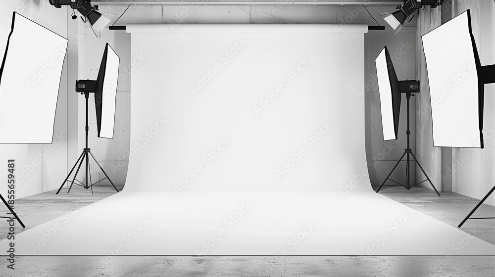 Poster empty modern minimalist photo production studio with white background. background image. created wit
